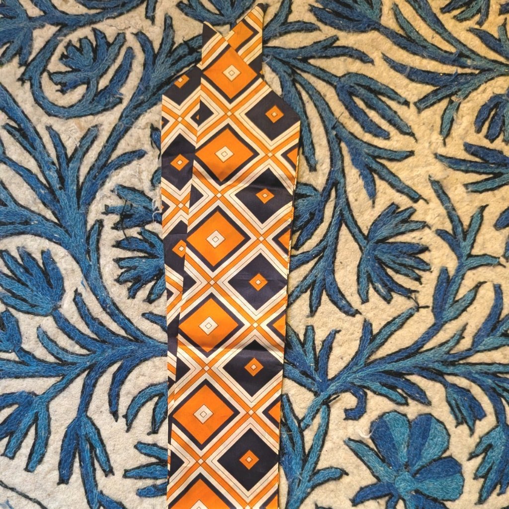 Vintage Ladies 1970s Headscarf Orange Blue Cream Geometric Print Vintage Ladies 1970s Headscarf Orange Blue Cream Geometric Print